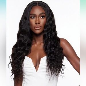 V Part Wig Natural Black Curly U Part Wigs Blend 180% Density (Black, 22 Inch)